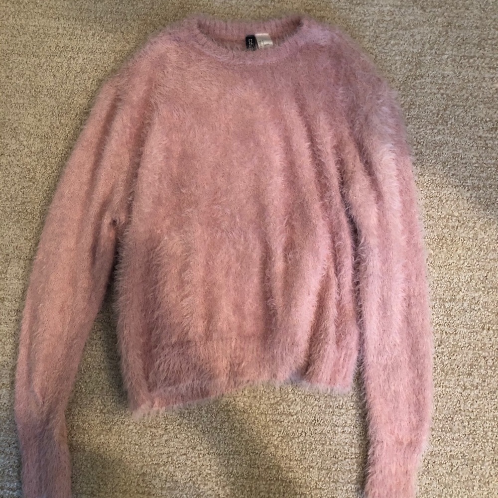 H&M pink fuzzy sweater